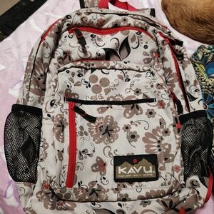 Bundle of KAVU Floral Backpack with Red Accents & Blue Sling Bag